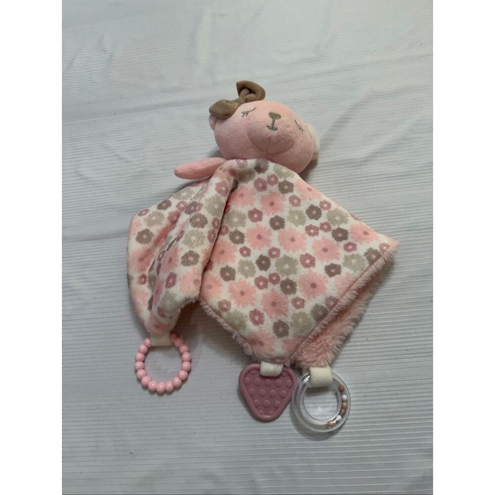 Dream Gro Pink Bear Lovey Plush Rattle Security Blanket Teether Sensory Toy